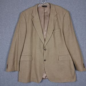 Jos A Bank Mens Blazer 48L Long Beige Silk Blend Two Button Front Coat